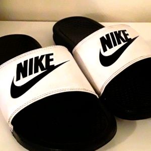White Nike Slides. Size 9 men's.